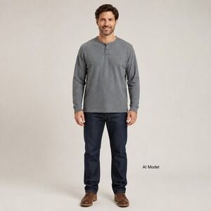Waffle Knit Henley Shirt Mens Large Gray Long Sleeve Cotton & Co Layering